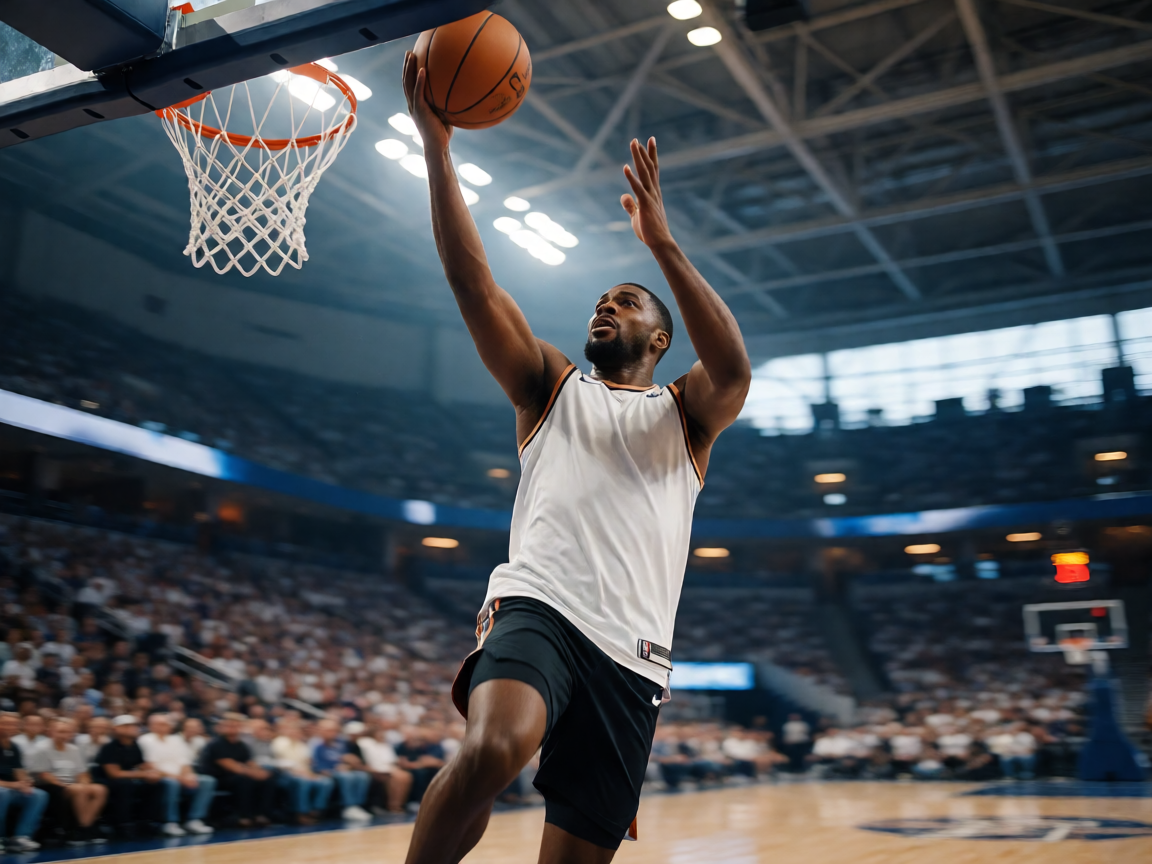 leyu乐鱼篮球资讯配图，NBA比赛中球员上篮瞬间